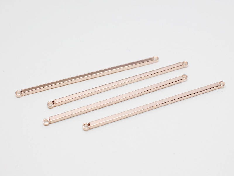 [P0197-1]4pcs/Square Bar Connector/Brass/Rose Gold/48x2mm