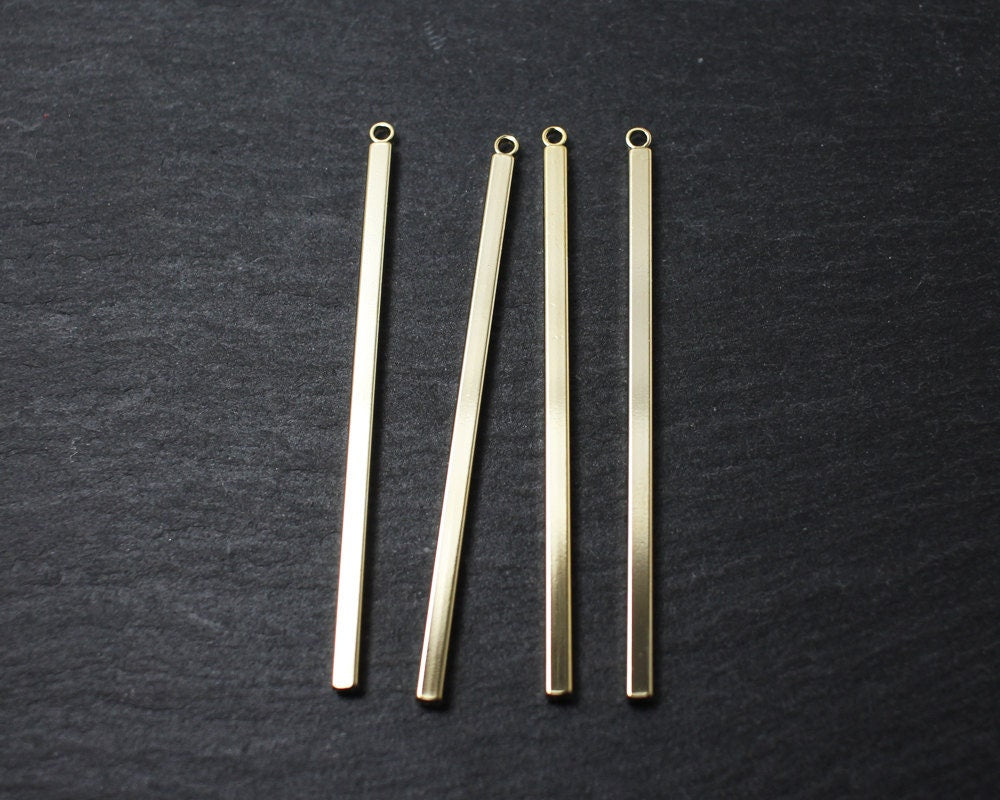 [P0197]4pcs/Square Bar Pendant/Brass/Gold/48x2mm