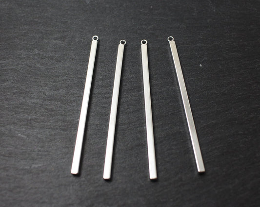 [P0197]4pcs/Square Bar Pendant/Brass/Rhodium/48x2mm