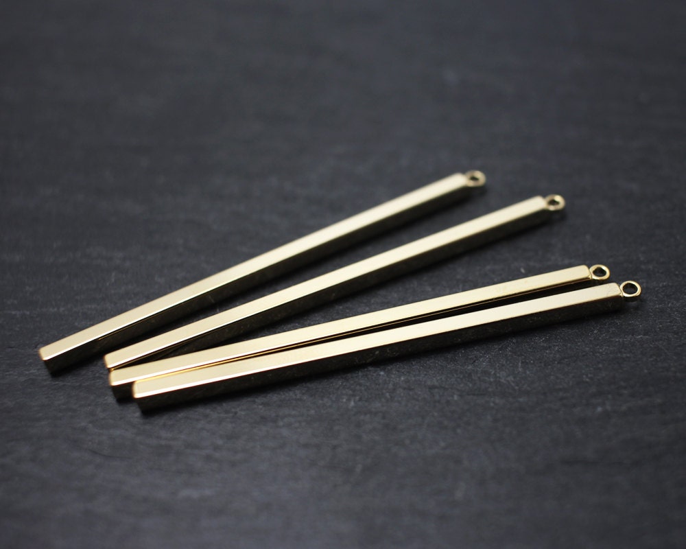 [P0197]4pcs/Square Bar Pendant/Brass/Gold/48x2mm