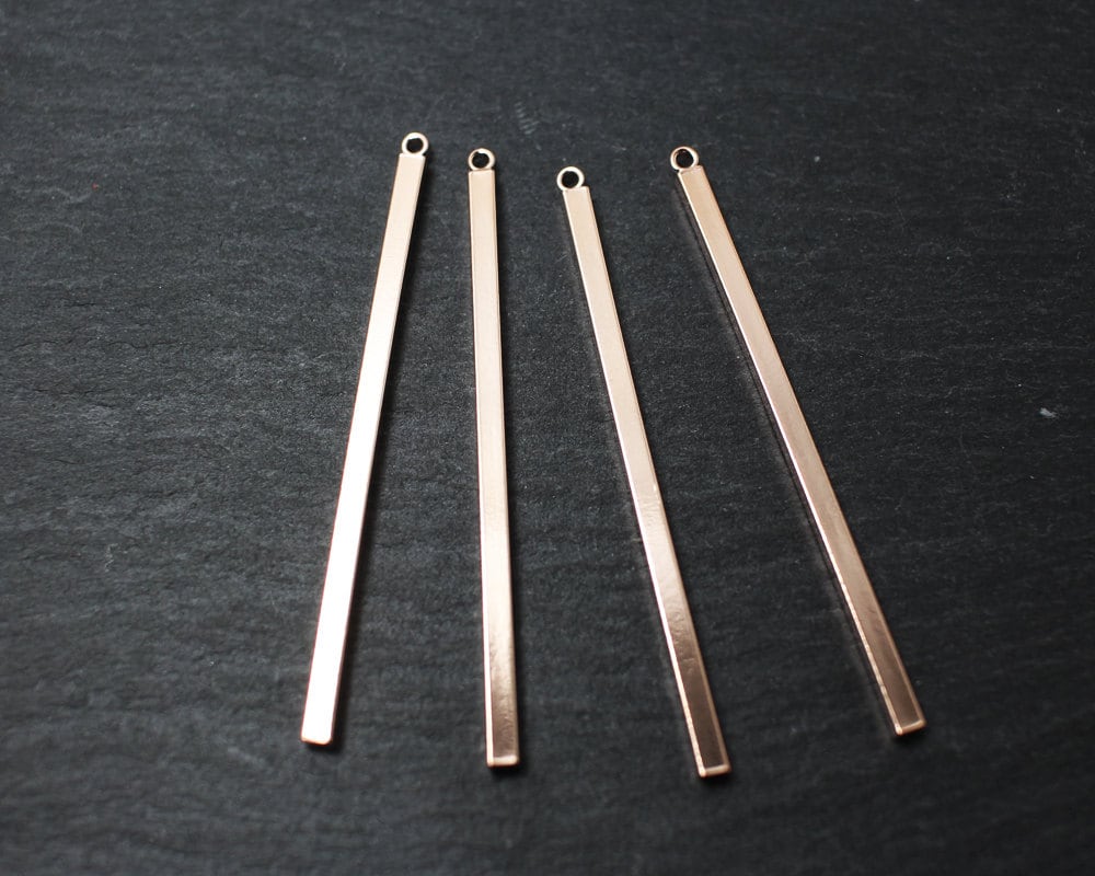 [P0197]4pcs/Square Bar Pendant/Brass/Rose Gold/48x2mm