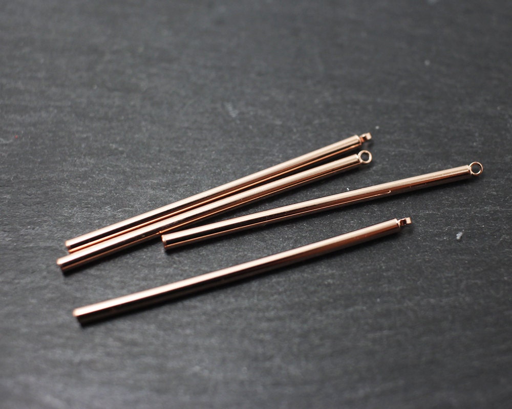 [P0198]4pcs/Cylinder Bar Pendant/Brass/Rose Gold/48x2mm