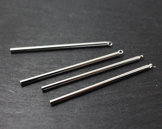 [P0198]4pcs/Cylinder Bar Pendant/Brass/Rhodium/48x2mm