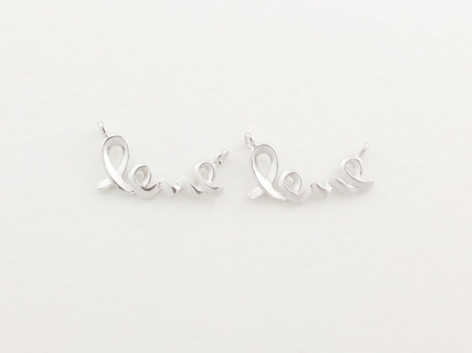 [P0001]2pcs/Ribbon love Pendant/ Brass/Matte Rhodium/15x8.3mm