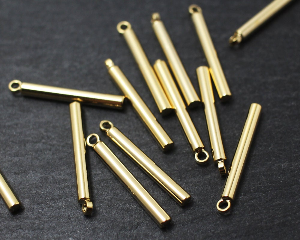 [P0200]4pcs/Cylinder Bar Pendant Short/Brass/Gold/18x2mm