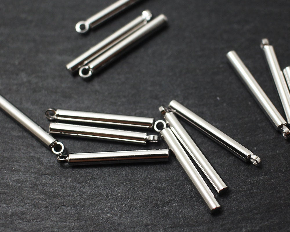 [P0200]4pcs/Cylinder Bar Pendant Short/Brass/Rhodium/18x2mm