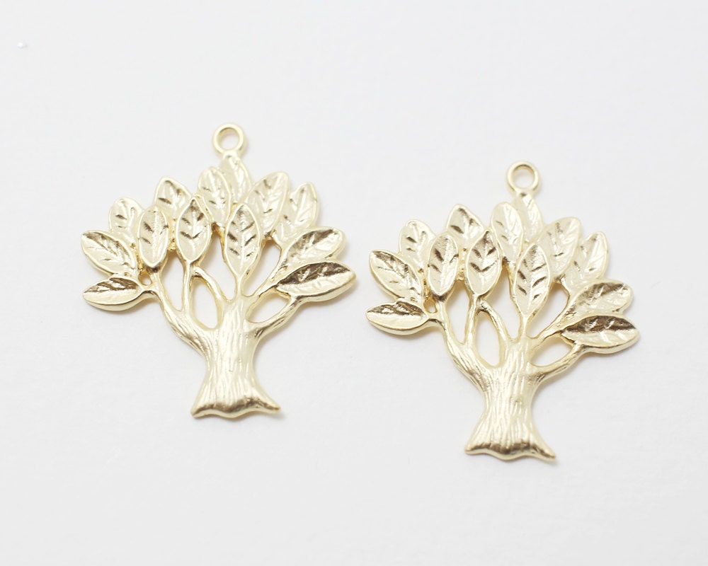 [P0207]2pcs/Tree Pendant/Brass/MatteGold/24.7x21mm