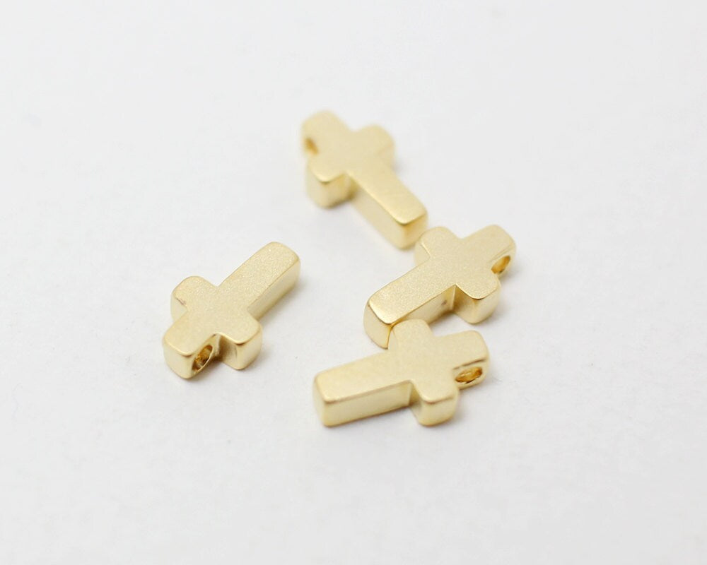 [P0212]4pcs/Cross beads/Brass/Matte Gold/6x9mm