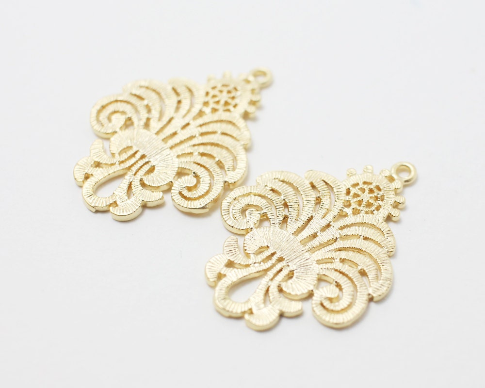 [P0213]2pcs/Paisley pattern pendant/Brass/Matte Gold/21x29mm