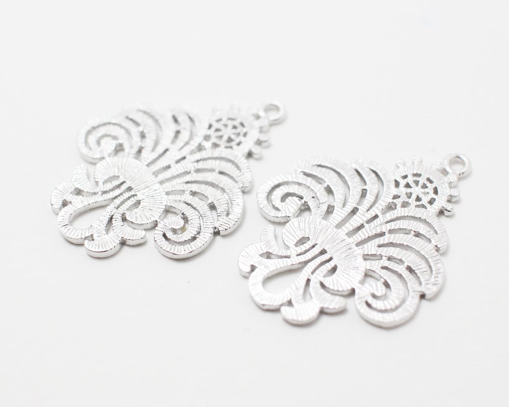 [P0213]2pcs/Paisley pattern pendant/Brass/Matte Rhodium/21x29mm