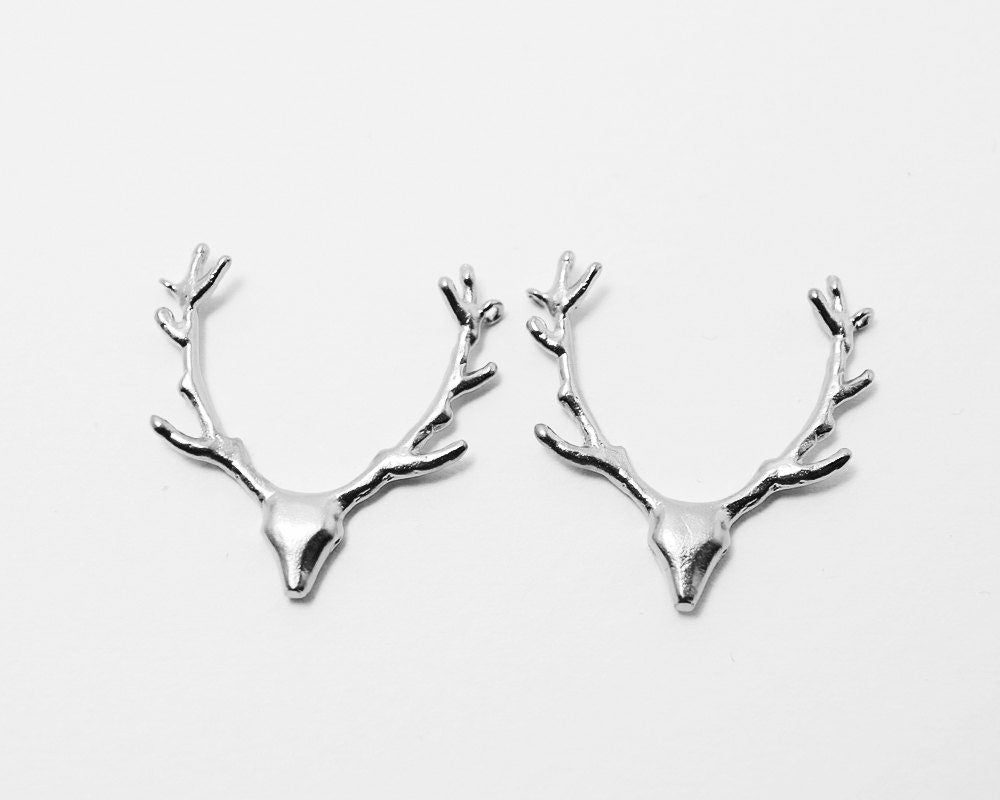 [P0216]2pcs/Deer Antler Connector/Brass/Matte Rhodium/23.4 x 22.4mm