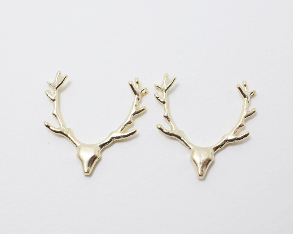 [P0216]2pcs/Deer Antler Connector/Brass/Matte Gold/23.4 x 22.4mm