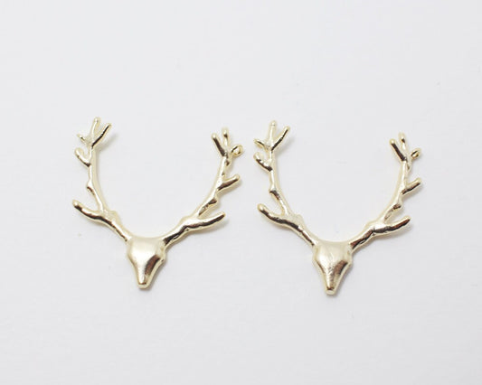 [P0216]2pcs/Deer Antler Connector/Brass/Matte Gold/23.4 x 22.4mm