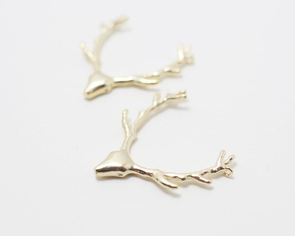 [P0216]2pcs/Deer Antler Connector/Brass/Matte Gold/23.4 x 22.4mm