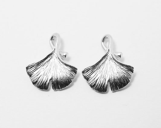 [P0219]2pcs/Ginkgo Leaf Pendant/Brass/Matte Rhodium/14.2 x 16.5mm