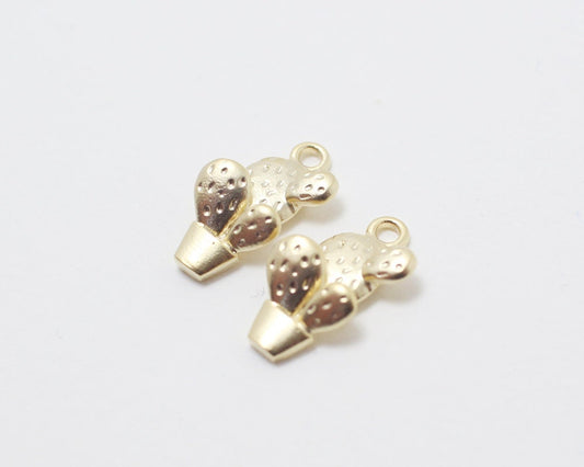 [P0221]2pcs/Cactus Pendant/Brass/Matte Gold/7.6x14.1mm