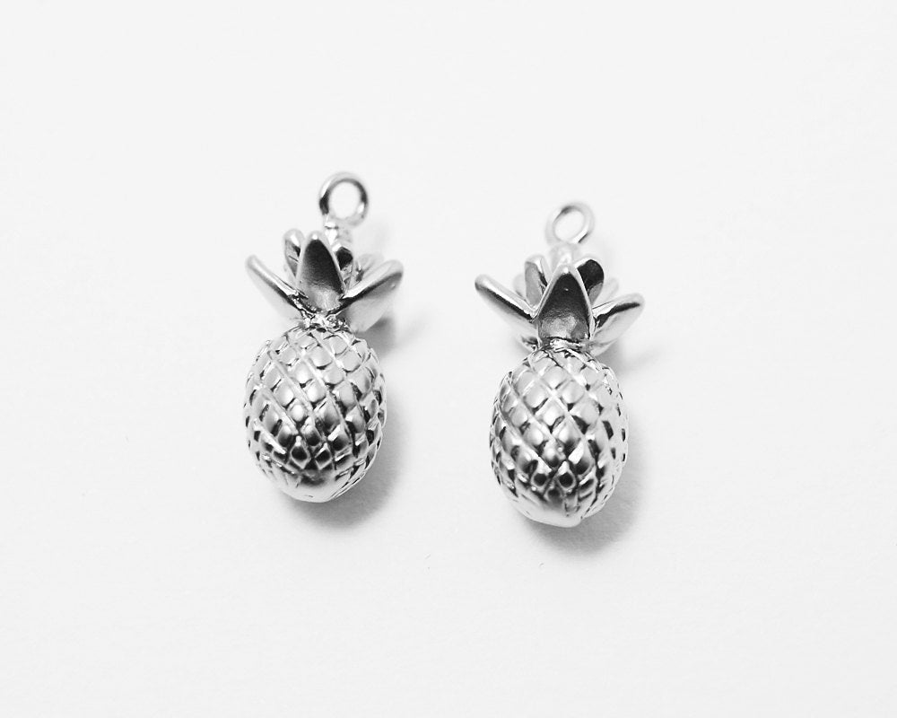 [P0222]2pcs/Pineapple Pendant/Brass/Matte Rhodium/8x17mm