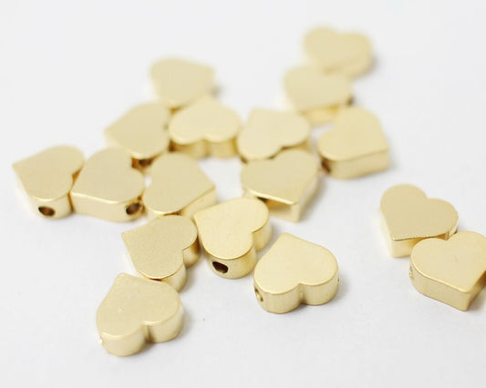 [P0224]4pcs/Heart beads/Brass/Matte Gold/7x7mm