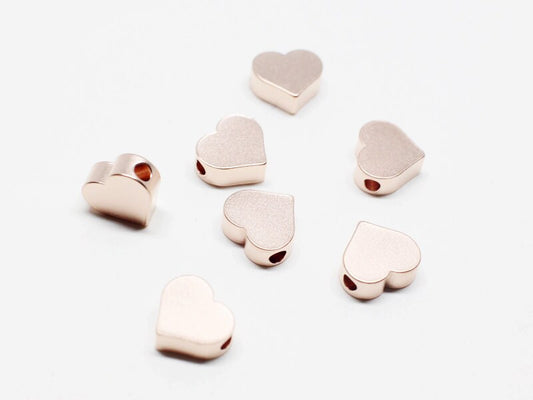 [P0224]4pcs/Heart beads/Brass/Matte Rose Gold/7x7mm