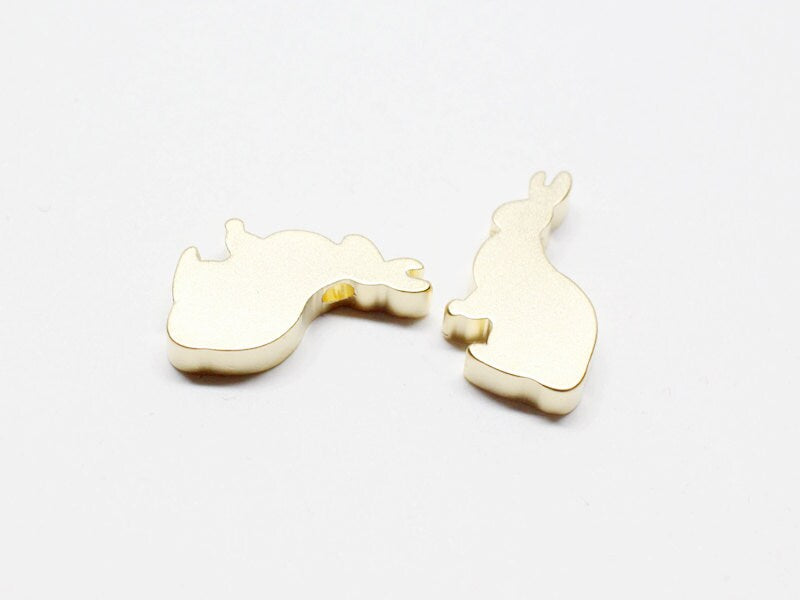 [P0022]2pcs/Chubby Rabbit Charm /Brass/Matte Gold/13 x 9 mm