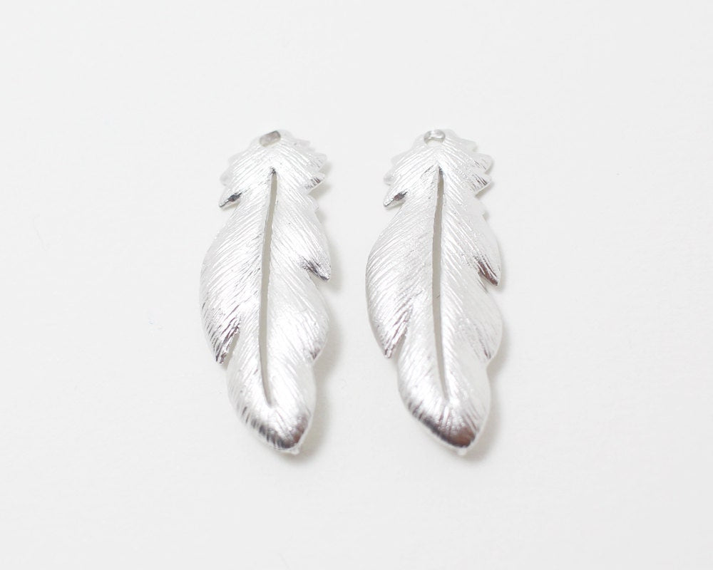 [P0235]2pcs/Leaf Pendant/Brass/Matte Rhodium/30 x12mm