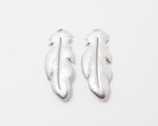 [P0235]2pcs/Leaf Pendant/Brass/Matte Rhodium/30 x12mm