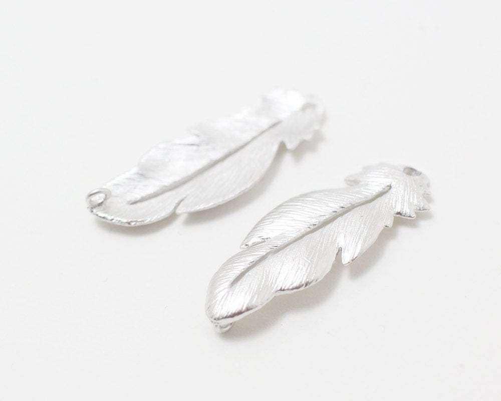 [P0235]2pcs/Leaf Pendant/Brass/Matte Rhodium/30 x12mm