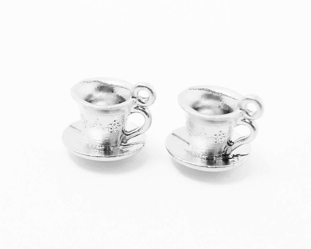 [P0237]4pcs/Tea Cup Pendant/Pewter/Matte Rhodium/10x9.5mm