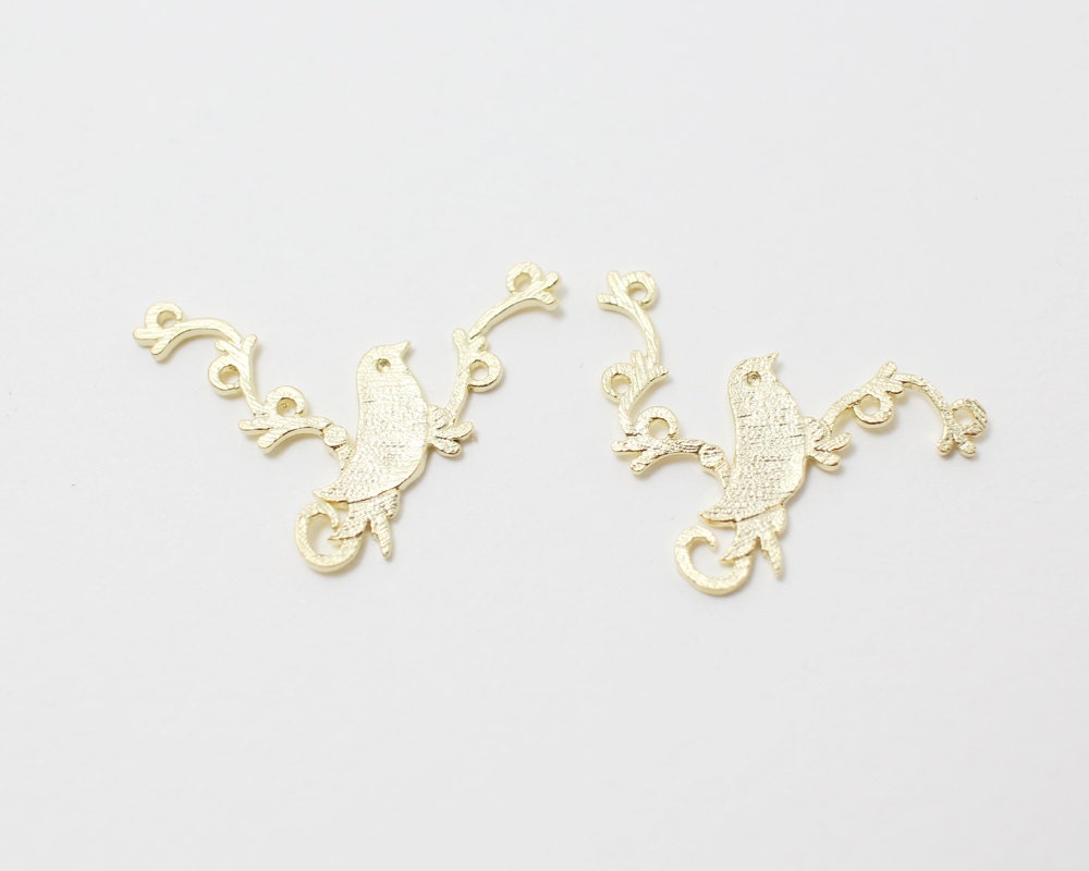 [P0231]2pcs/Bird on the Ivy Pendant/Brass/Matte Gold/24x16mm