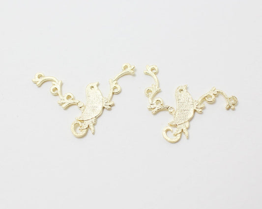 [P0231]2pcs/Bird on the Ivy Pendant/Brass/Matte Gold/24x16mm