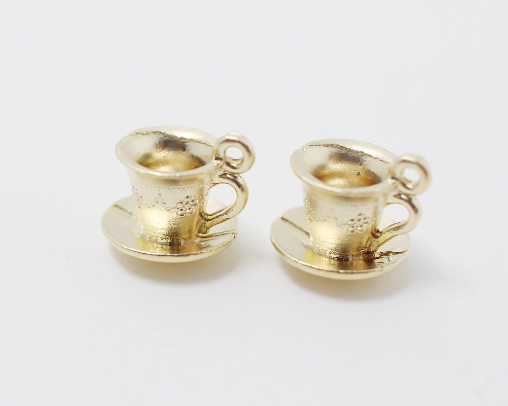 [P0237]4pcs/Tea Cup Pendant/Pewter/Matte Gold/10x9.5mm