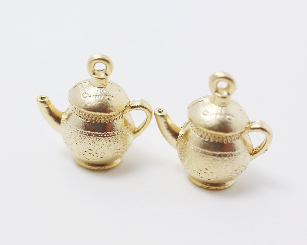 [P0238]4pcs/Kettle Pendant/Pewter/Matte Gold/13.4x13.7mm