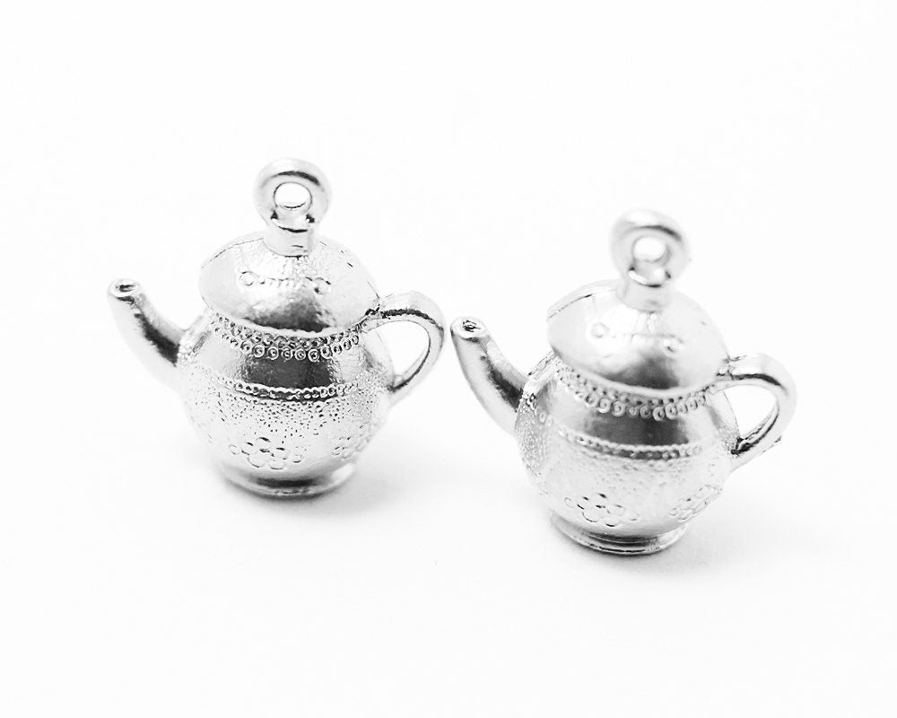 [P0238]4pcs/Kettle Pendant/Pewter/Matte Rhodium/13.4x13.7mm