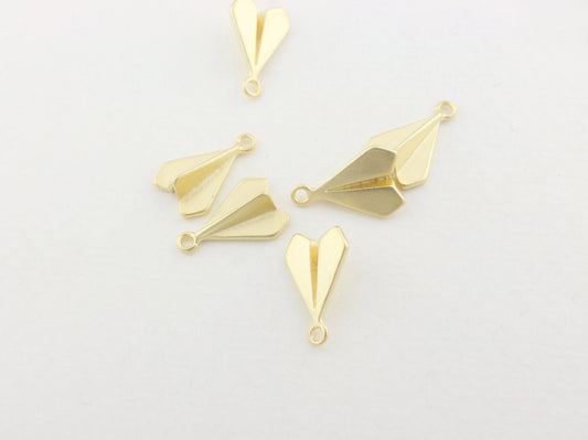 [P0023]2pcs/Origami airplane pendant /Brass/Matte Gold /13 x 9 mm