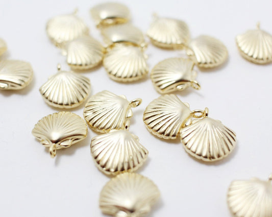 [P0240]2pcs/Scallop Pendant/Brass/Matte Gold/12x13mm