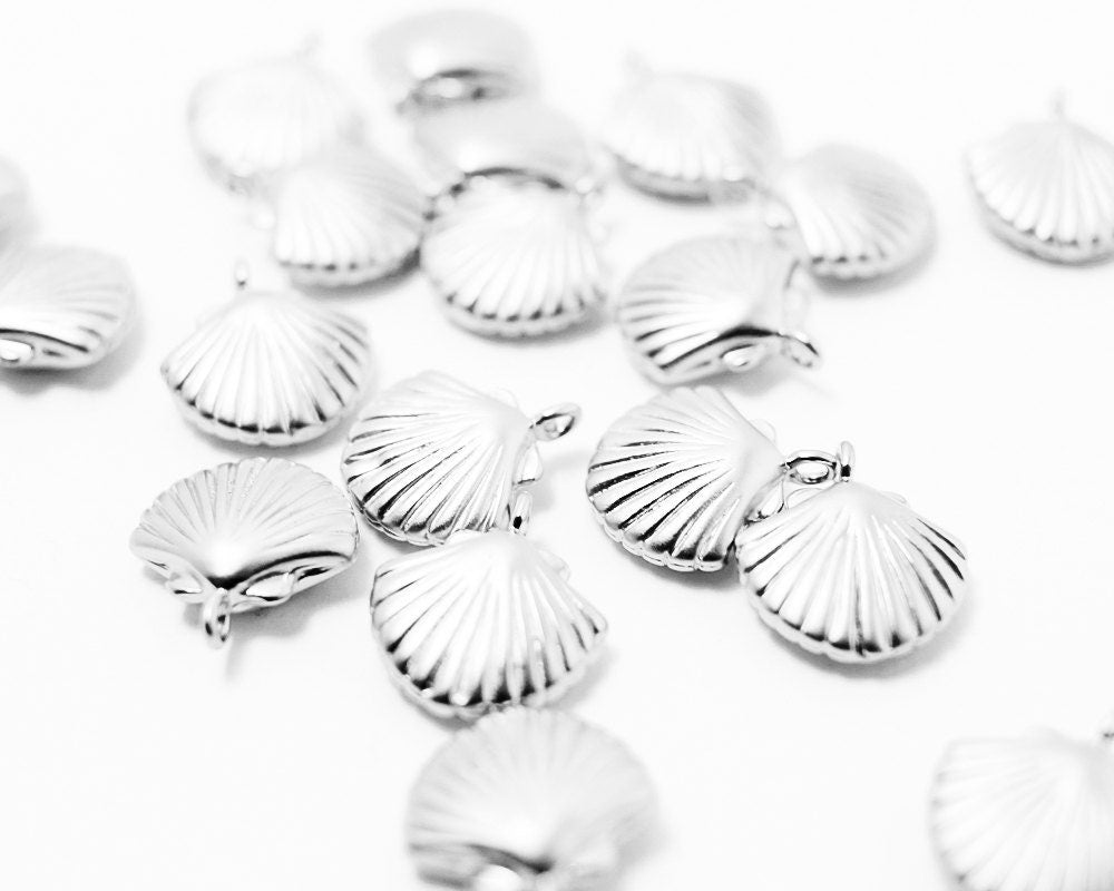 [P0240]2pcs/Scallop Pendant/Brass/Matte Rhodium/12x13mm