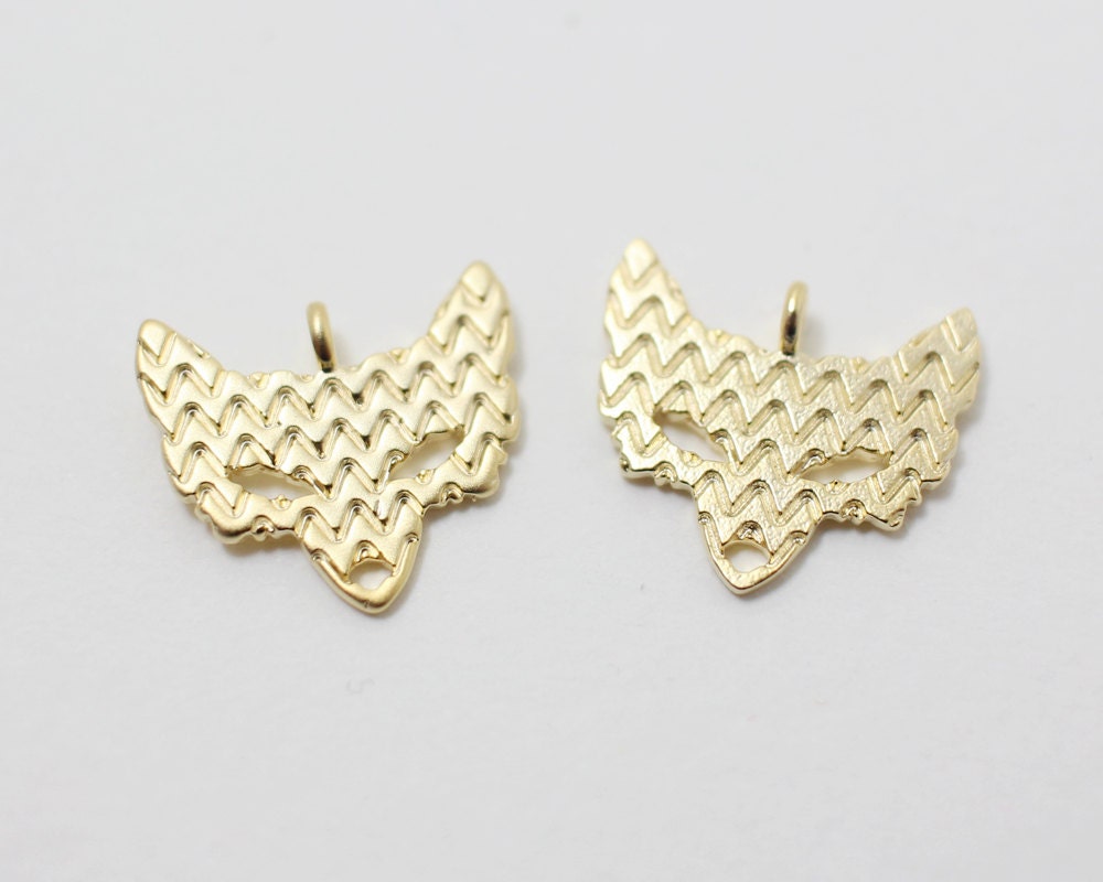 [P0242]2pcs/Fox head Pendant/Brass/Matte Gold/12.77x14.2mm