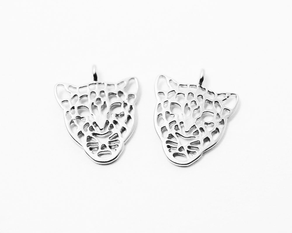 [P0243]2pcs/Leopard head Pendant/Brass/Matte Rhodium/12x15mm