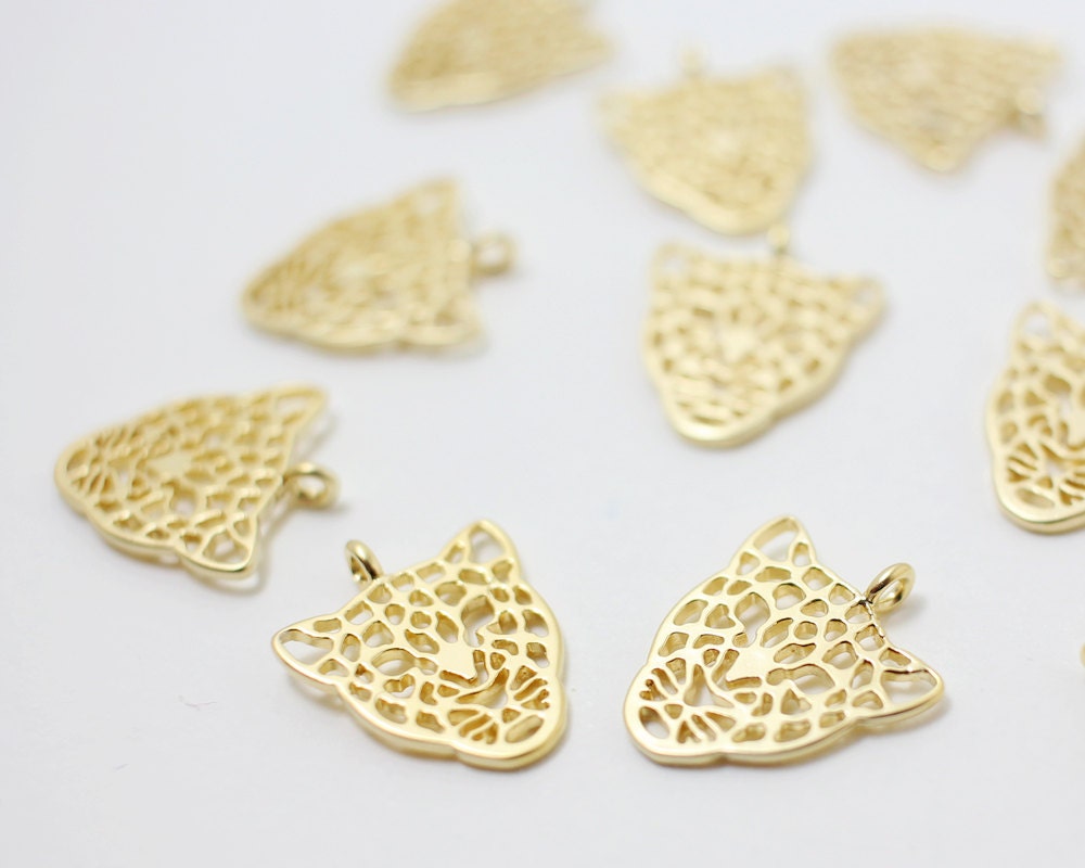 [P0243]2pcs/Leopard head Pendant/Brass/Matte Gold/12x15mm