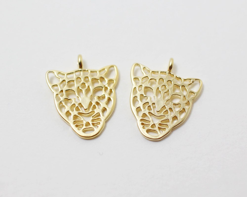 [P0243]2pcs/Leopard head Pendant/Brass/Matte Gold/12x15mm