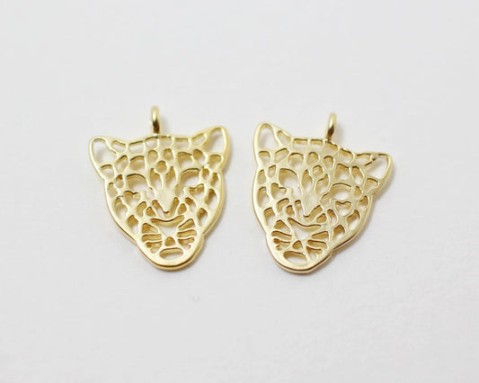 [P0243]2pcs/Leopard head Pendant/Brass/Matte Gold/12x15mm