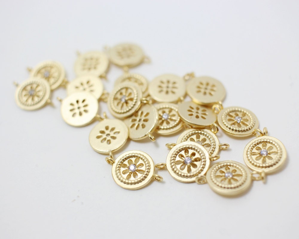 [P0247]2pcs/Antique Button Motivated Connector/Brass/Matte Gold/13x8mm