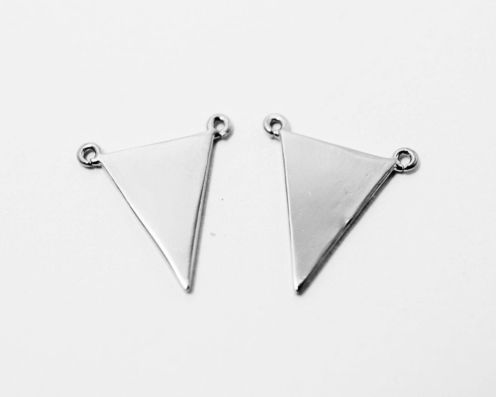 [P0248]2pcs/Flat Triangle Double Loops Pendant/Brass/Matte Rhodium/10x15mm