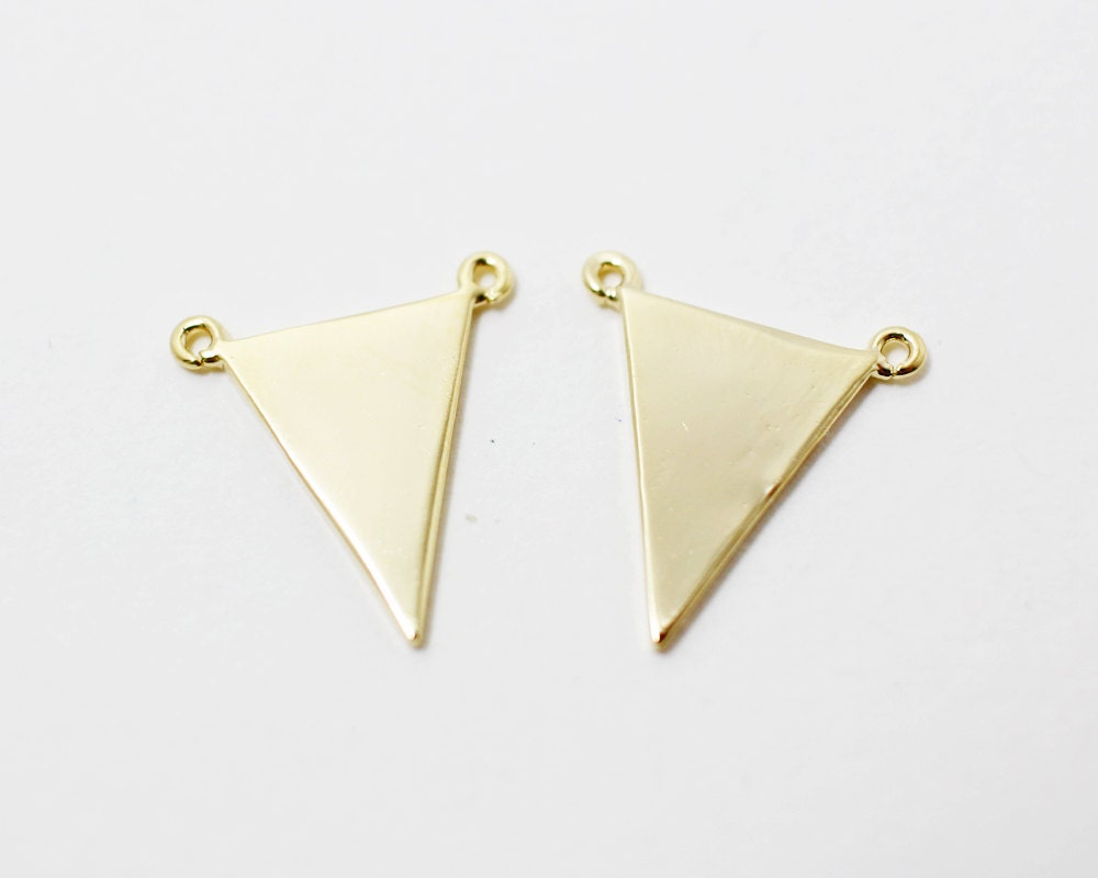 [P0248]2pcs/Flat Triangle Double Loops Pendant/Brass/Matte Gold/10x15mm