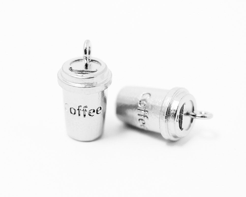 [P0253]2pcs/Coffee Tumbler Pendant/Brass/Matte Rhodium/7.5x13mm