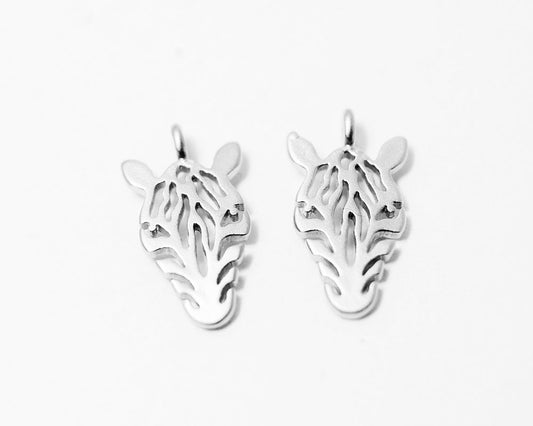 [P0258]2pcs/Zebra Head Pendant/Brass/Matte Rhodium/7x15mm