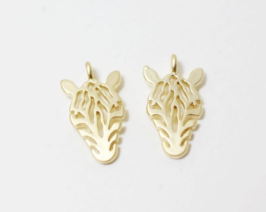 [P0259]2pcs/Zebra Head Pendant/Brass/Matte Gold/7x15mm