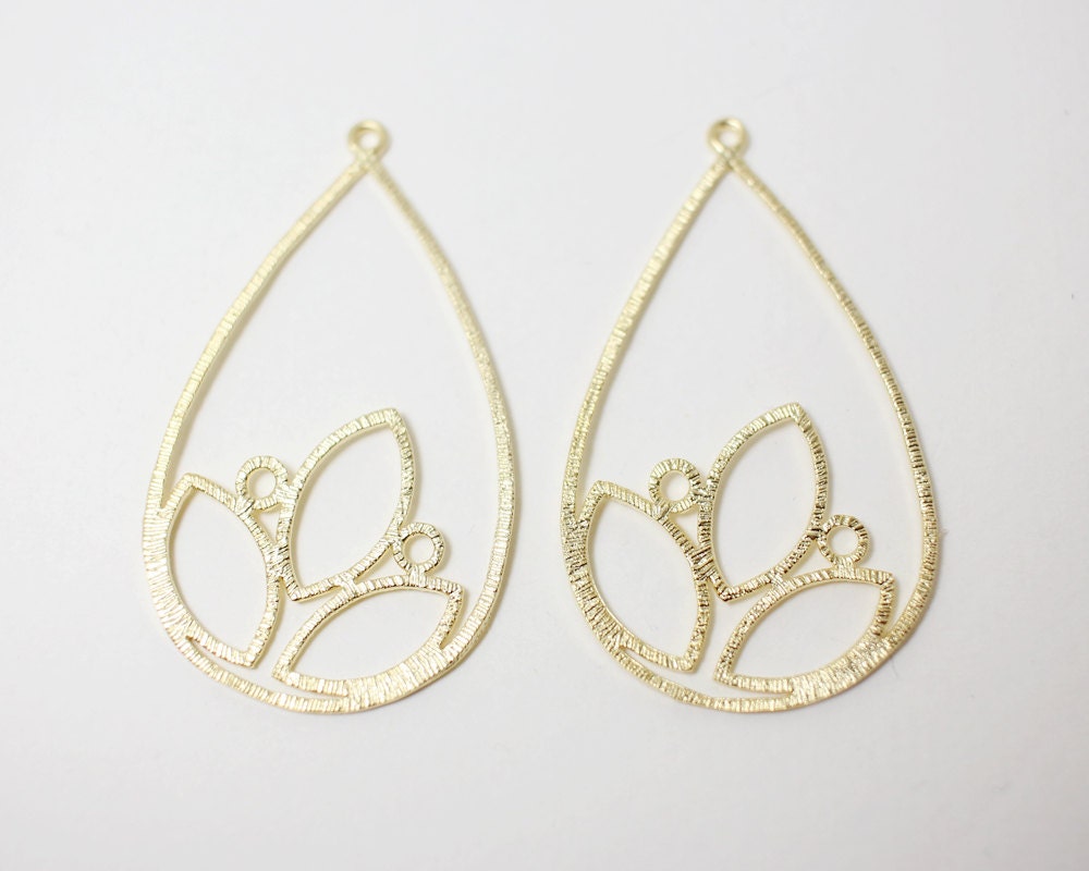 [P0263]2pcs/Large Tear Drop Pendant/Brass/Matte Gold/28 x 45 mm