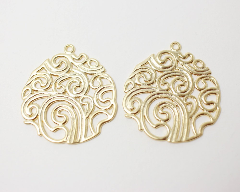 [P0271]2pcs/Paisley Circle pendant/Brass/Matte Gold/30 x 32mm