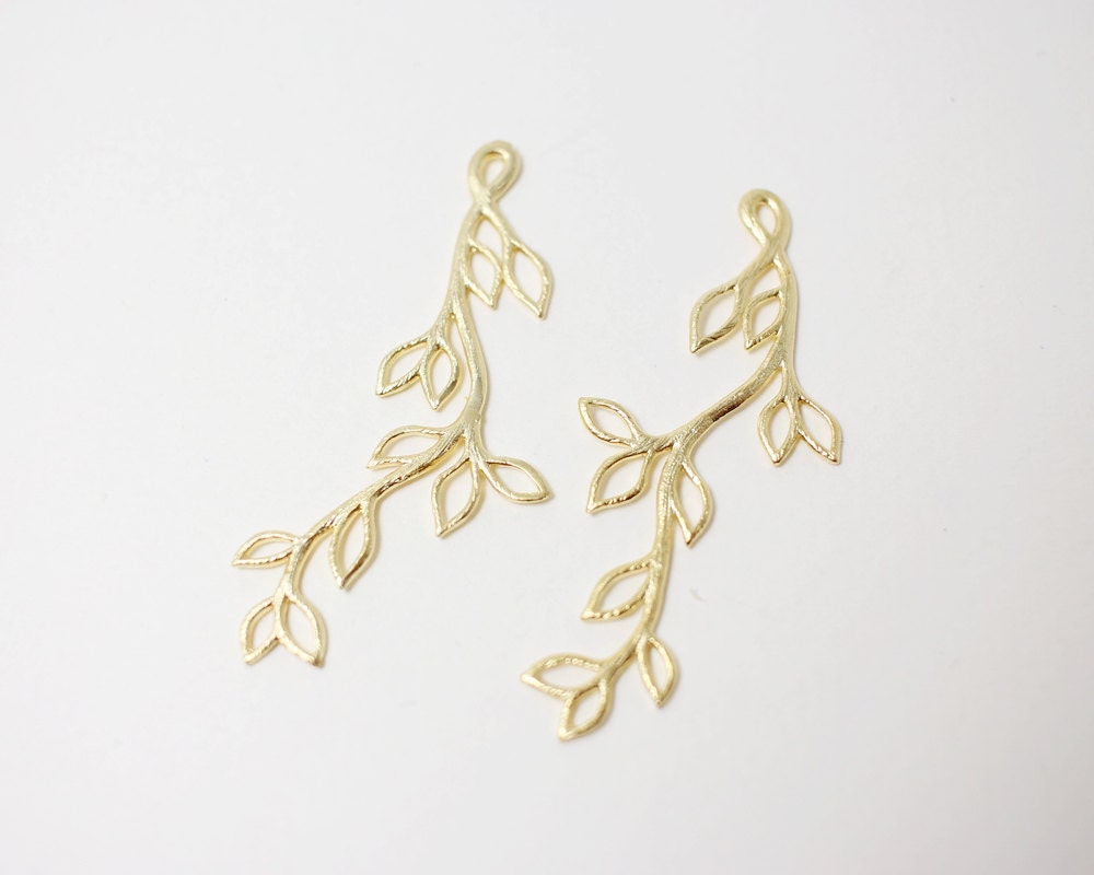 [P0273]2pcs/Long Branch Pendant/Brass/Matte Gold/47x 20mm